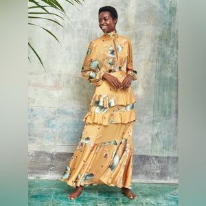 Johanna Ortiz h&m Floral Yellow Maxi Dress with scarf